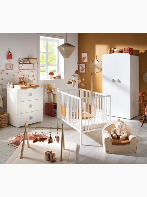 Chambre bébé complète Basic, Lit 120x60 tout barreaux, Commode à langer 3 tiroirs et Armoire 2 porte - Kiabi