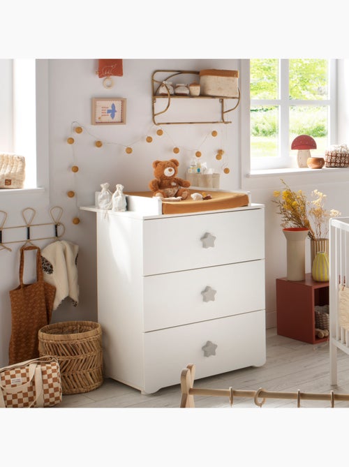Chambre bébé complète Basic, Lit 120x60 tout barreaux, Commode à langer 3 tiroirs et Armoire 2 porte - Kiabi