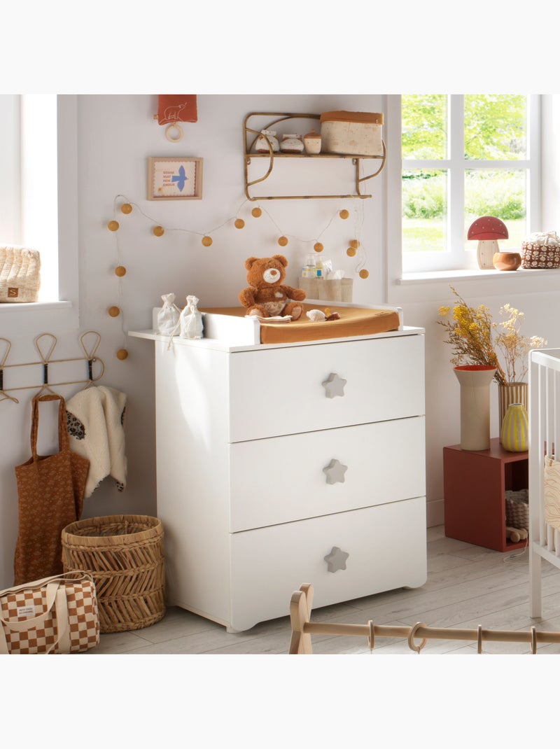 Chambre bébé complète Basic, Lit 120x60 tout barreaux, Commode à langer 3 tiroirs et Armoire 2 porte Blanc Gris - Kiabi