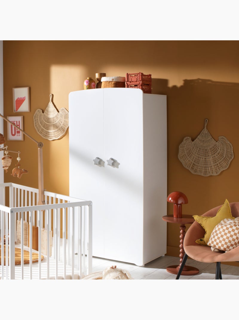 Chambre bébé complète Basic, Lit 120x60 tout barreaux, Commode à langer 3 tiroirs et Armoire 2 porte Blanc Gris - Kiabi