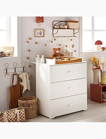 Chambre bébé complète Basic, Lit 120x60 tout barreaux, Commode à langer 3 tiroirs et Armoire 2 porte