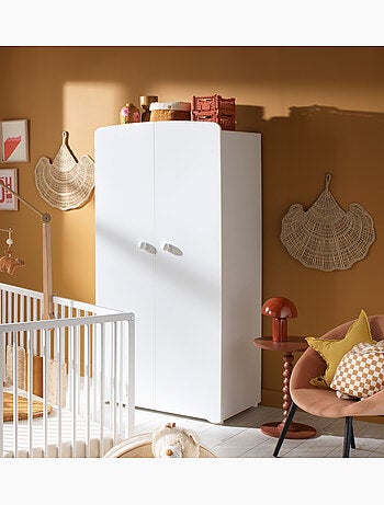 Chambre bébé complète Basic, Lit 120x60 tout barreaux, Commode à langer 3 tiroirs et Armoire 2 porte
