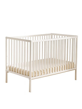 Chambre bébé complète Basic, Lit 120x60 tout barreaux, Commode à langer 3 tiroirs et Armoire 2 porte