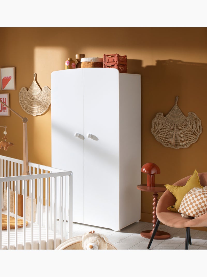 Chambre bébé complète Basic, Lit 120x60 tout barreaux, Commode à langer 3 tiroirs et Armoire 2 porte Blanc - Kiabi
