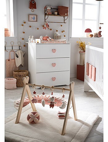 Chambre bébé complète Basic, Lit 120x60 tout barreaux, Commode à langer 3 tiroirs et Armoire 2 porte