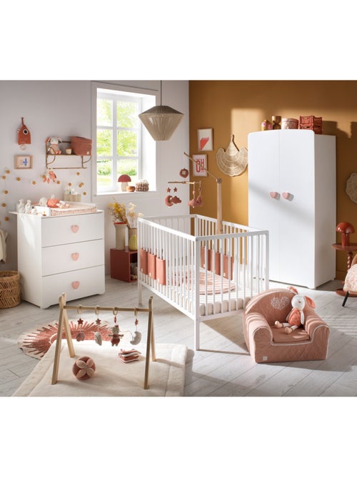 Chambre bébé complète Basic, Lit 120x60 tout barreaux, Commode à langer 3 tiroirs et Armoire 2 porte - Kiabi