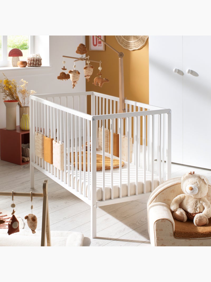 Chambre bébé complète Basic, Lit 120x60 tout barreaux, Commode à langer 3 tiroirs et Armoire 2 porte Blanc Rose - Kiabi