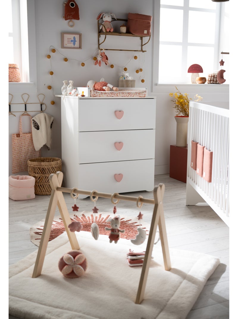 Chambre bébé complète Basic, Lit 120x60 tout barreaux, Commode à langer 3 tiroirs et Armoire 2 porte Blanc Rose - Kiabi