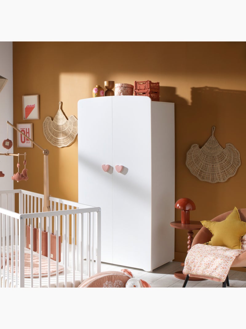 Chambre bébé complète Basic, Lit 120x60 tout barreaux, Commode à langer 3 tiroirs et Armoire 2 porte Blanc Rose - Kiabi
