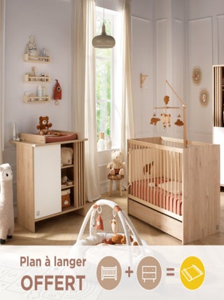 Chambre bébé complète, Lit bébé et Commode à langer avec claustra -