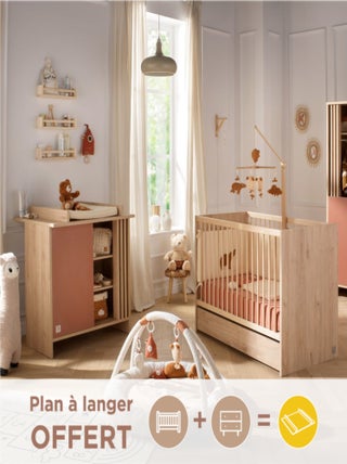 Chambre bébé complète, Lit bébé et Commode à langer avec claustra -
