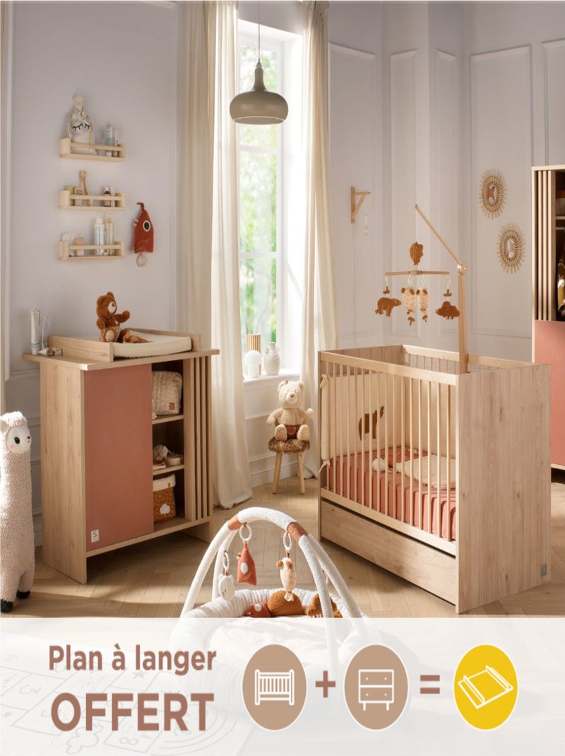 Chambre bébé complète, Lit bébé et Commode à langer avec claustra - Rouge - Kiabi