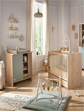 Chambre bébé complète, Lit bébé et Commode à langer avec claustra -