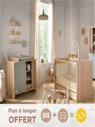Chambre bébé complète, Lit bébé et Commode à langer avec claustra -
