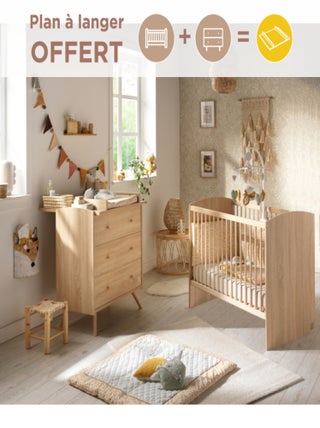 Chambre bébé complète, Lit et Commode à langer -