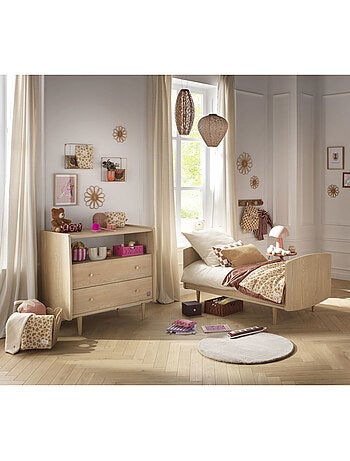 Chambre bébé duo évolutive my love, lit 140x70 évolutif et commode à langer 2 tiroirs - chêne vintag