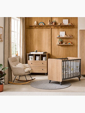Chambre bébé duo: Lit bébé 60x120 et commode à langer 2 tiroirs décor bois chêne - SAUTHON