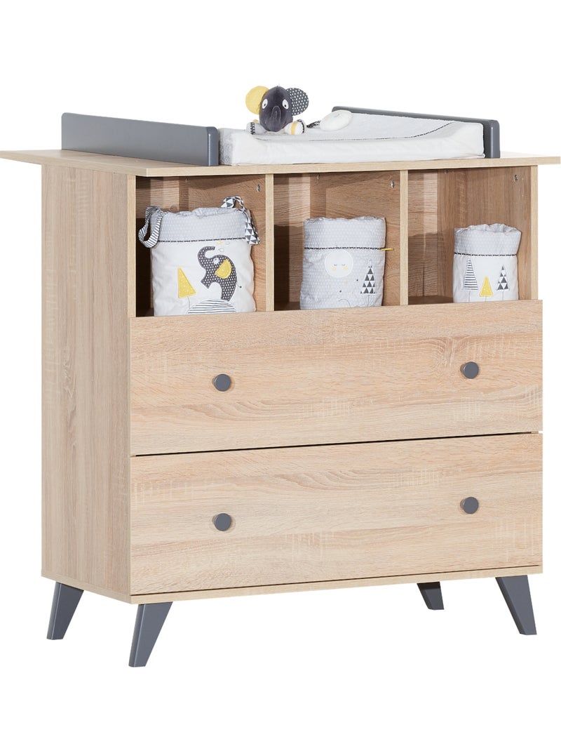 Chambre bébé duo: Lit bébé 60x120 et commode à langer 2 tiroirs décor bois chêne - SAUTHON Gris Marron - Kiabi