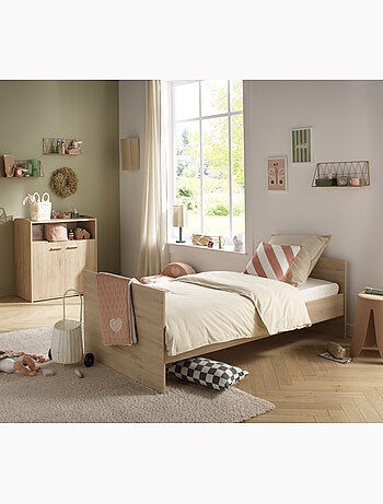 Chambre bébé duo: Lit bébé 60x120 évolutif et commode à langer 2 portes décor bois hêtre - SAUTHON
