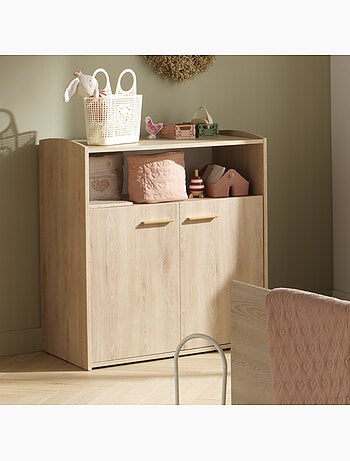 Chambre bébé duo: Lit bébé 60x120 évolutif et commode à langer 2 portes décor bois hêtre - SAUTHON