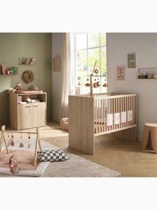 Chambre bébé duo: Lit bébé 60x120 évolutif et commode à langer 2 portes décor bois hêtre - SAUTHON - Kiabi