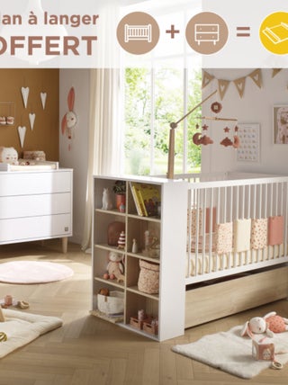 Chambre bébé, Lit 120x60 évolutif et Commode à langer 3 tiroirs -