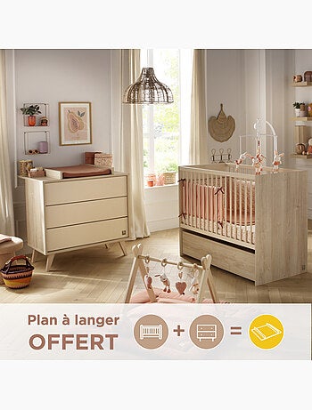 Chambre bébé, Lit 120x60 évolutif et Commode à langer 3 tiroirs - SAUTHON