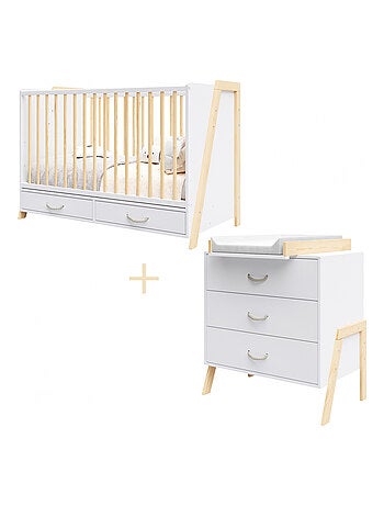 Chambre bébé : Lit bébé et Commode à langer évolutifs - LIV