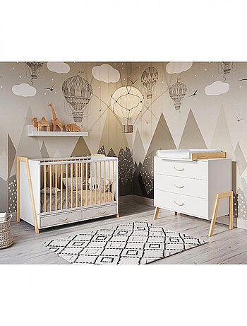 Chambre bébé : Lit bébé et Commode à langer évolutifs - LIV