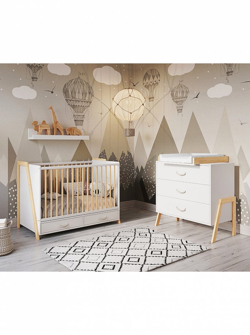 Chambre bébé : Lit bébé et Commode à langer évolutifs - LIV Blanc Beige - Kiabi