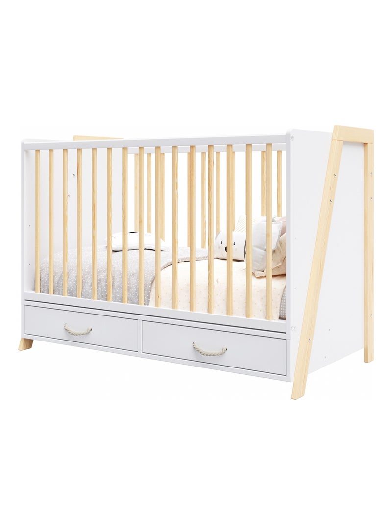 Chambre bébé : Lit bébé et Commode à langer évolutifs - LIV Blanc Beige - Kiabi