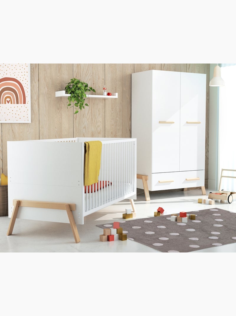 Chambre bébé lit, commode à langer et armoire Beige/Blanc - Kiabi