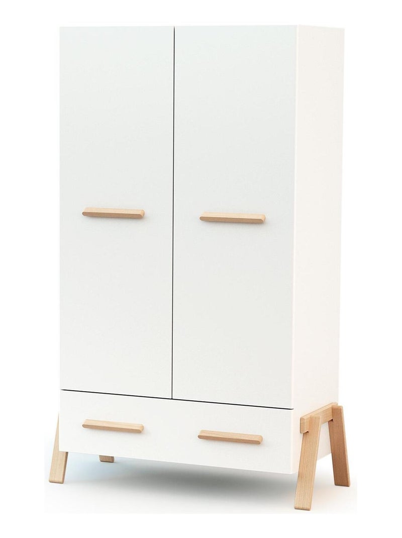 Chambre bébé lit, commode à langer et armoire canaille en bois Beige/Blanc - Kiabi