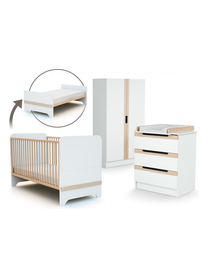 Chambre bébé lit, commode à langer et armoire en bois CARROUSEL Beige/Blanc - Kiabi