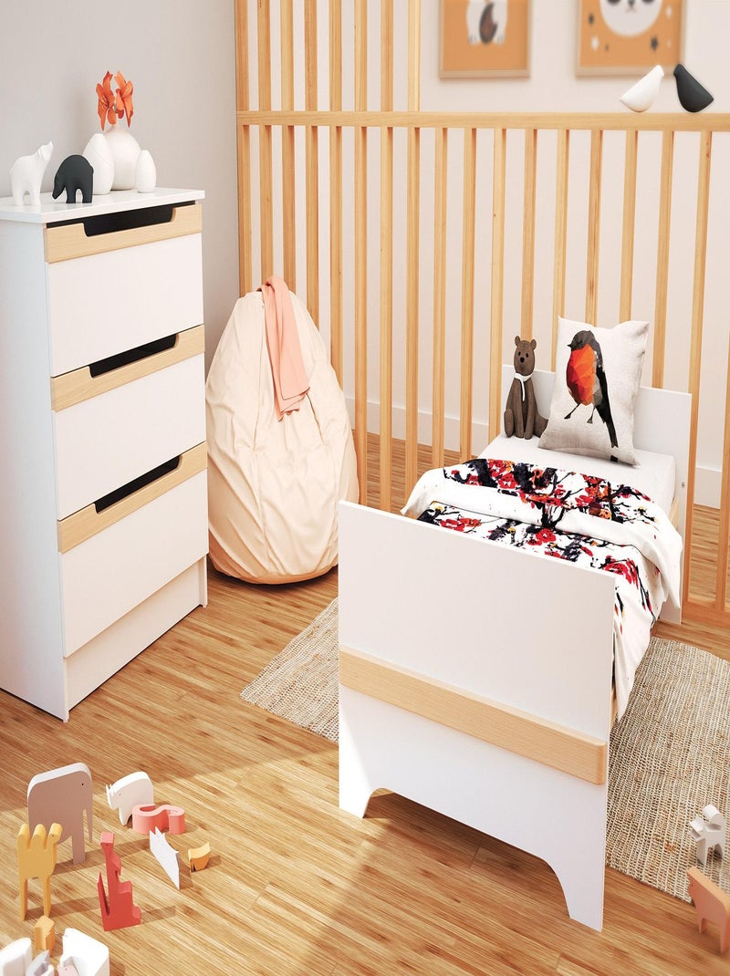 Chambre bébé lit, commode à langer et armoire en bois carrousel Beige/Blanc - Kiabi