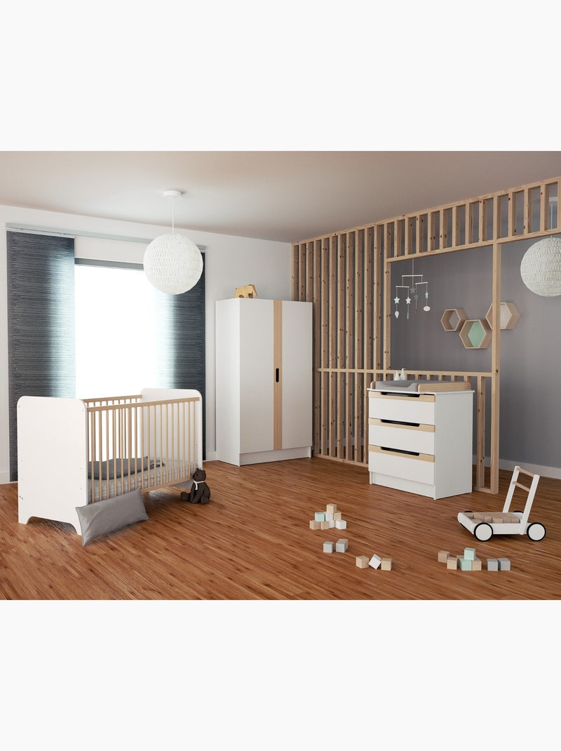 Chambre bébé lit, commode à langer et armoire en bois carrousel Beige/Blanc - Kiabi