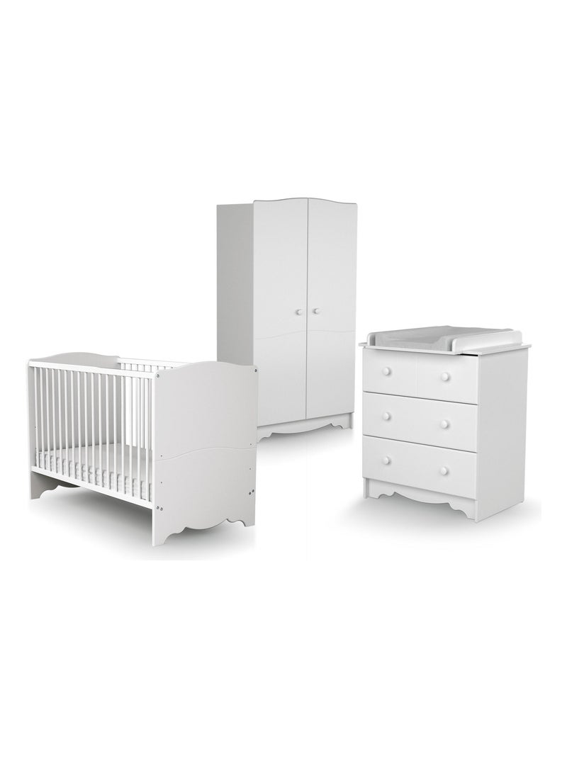Chambre bébé lit, commode à langer et armoire en bois MARELLE Blanc - Kiabi