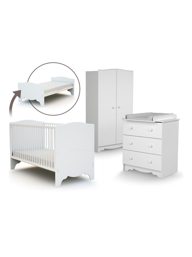 Chambre bébé lit, commode à langer et armoire en bois MARELLE Blanc - Kiabi