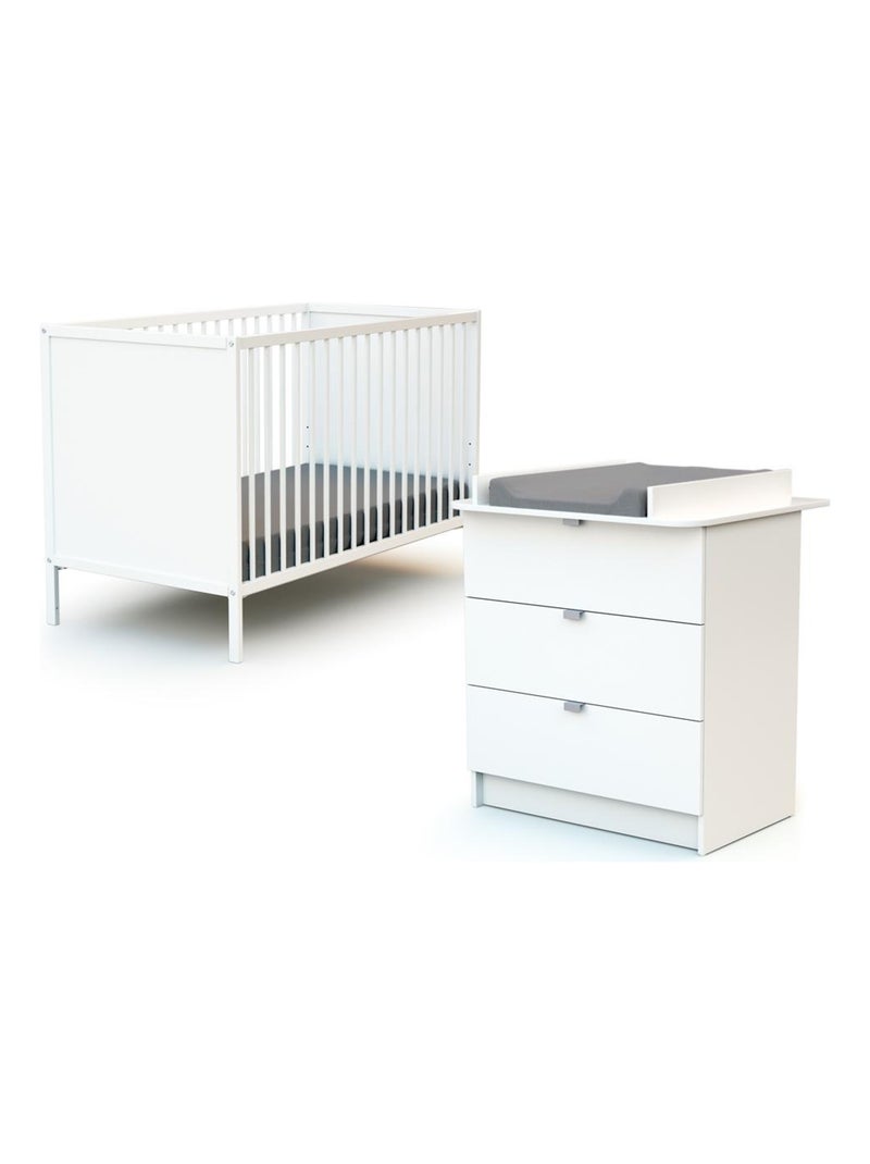 Chambre bébé lit et commode à langer en bois ALBA Blanc - Kiabi