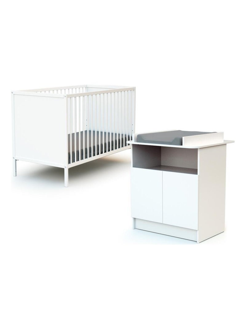 Chambre bébé lit et commode à langer en bois Blanc - Kiabi