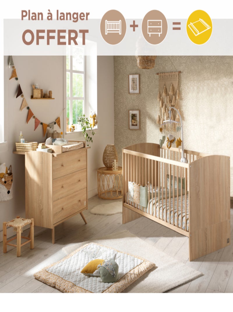 Chambre bébé, Lit évolutif et Commode à langer - Marron - Kiabi