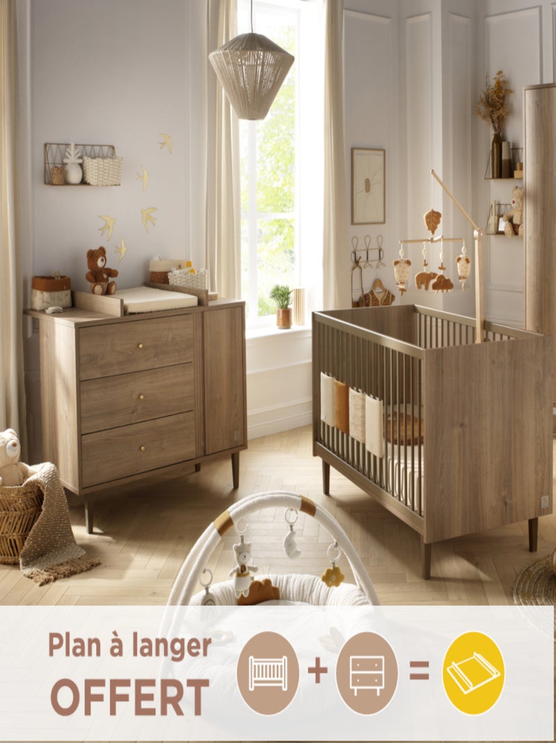 Chambre bébé, Lit évolutif et Commode à langer - Marron - Kiabi