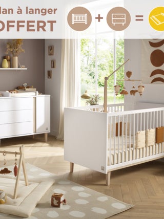 Chambre bébé, Lit évolutif et Commode à langer 3 tiroirs et 1 porte -