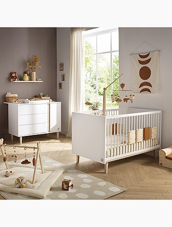 Chambre bébé, Lit évolutif et Commode à langer 3 tiroirs et 1 porte - SAUTHON