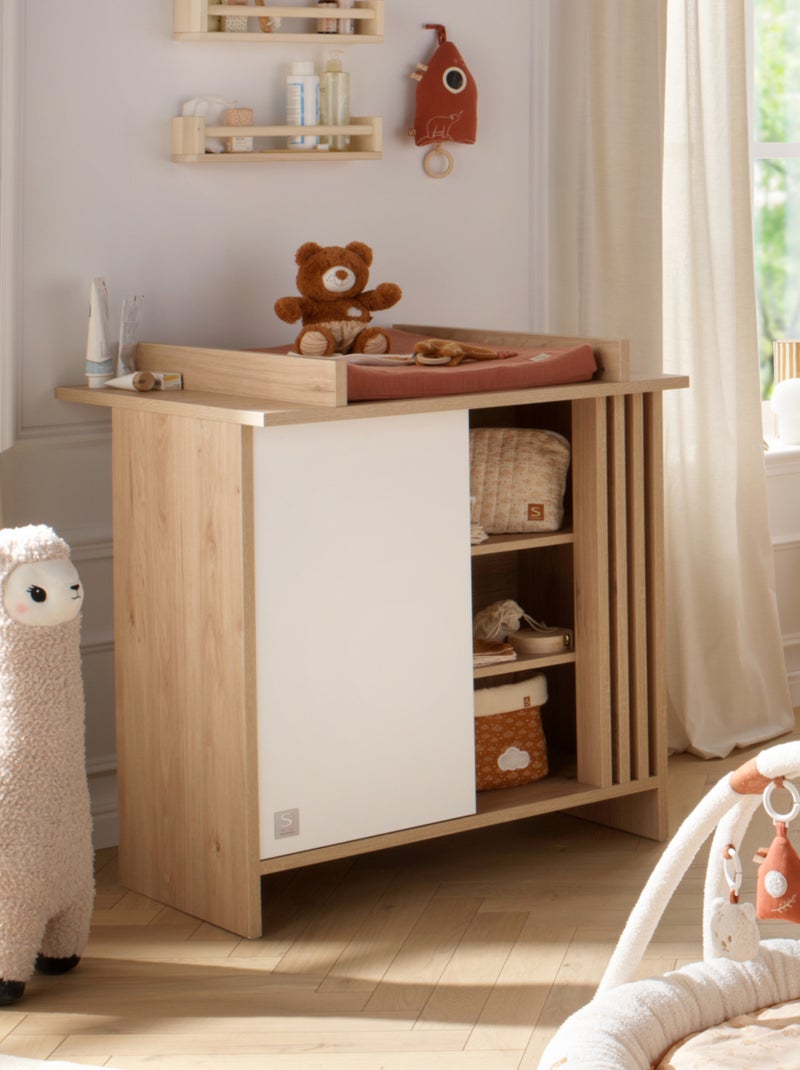 Chambre bébé, Lit évolutif et Commode à langer avec claustra - SAUTHON Blanc Marron - Kiabi