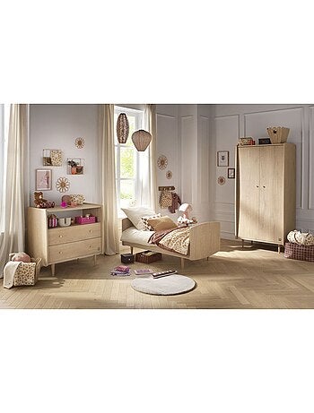 Chambre bébé trio évolutive my love, lit 140x70 évolutif commode à langer 2 tiroirs et armoire - chê