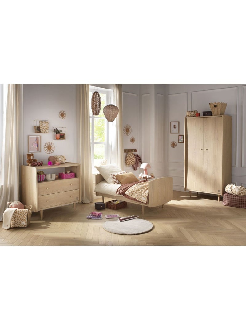 Chambre bébé trio évolutive my love, lit 140x70 évolutif commode à langer 2 tiroirs et armoire - chê Marron - Kiabi