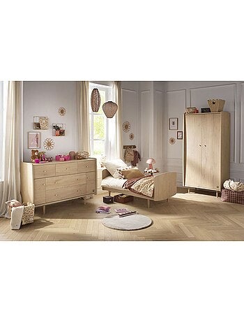 Chambre bébé trio évolutive my love, lit 140x70 évolutif commode à langer xxl et armoire - chêne vin