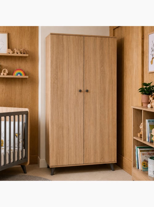Chambre bébé trio: Lit bébé 60x120, Commode à langer 2 tiroirs et armoire 2 portes décor bois chêne - Kiabi