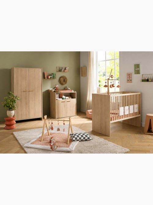 Chambre bébé trio: Lit bébé 60x120 évolutif, commode à langer 2 portes et armoire 2 portes décor boi - Kiabi